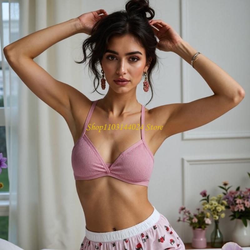 Cotton Bra Everyday - N5KE Cotton Crossback Bra ผ้าระบายอากาศไร้สายออกแบบสาวการฝึกอบรม Bralette