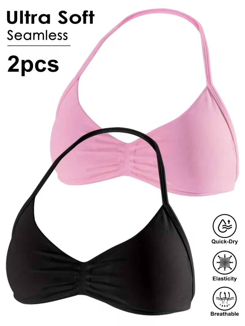 Sports Bra Racerback - เสื้อครอปออกกำลังกายแบบไร้ตะเข็บ 2 ชิ้น เซ็กซี่ เปิดหลัง สำหรับผู้หญิง
